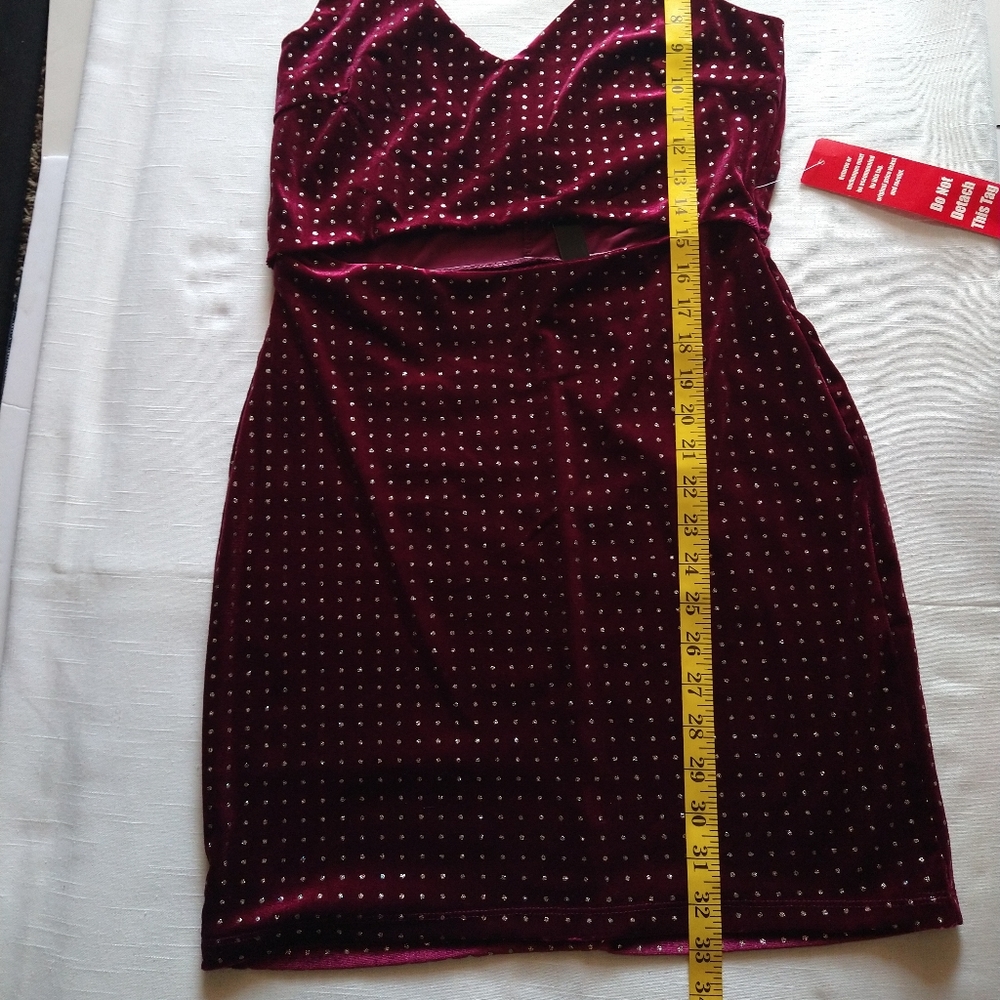 Sparkly Velvet Burgundy Gold Strappy Mini Dress Cutout Size Large - Picture 12 of 16